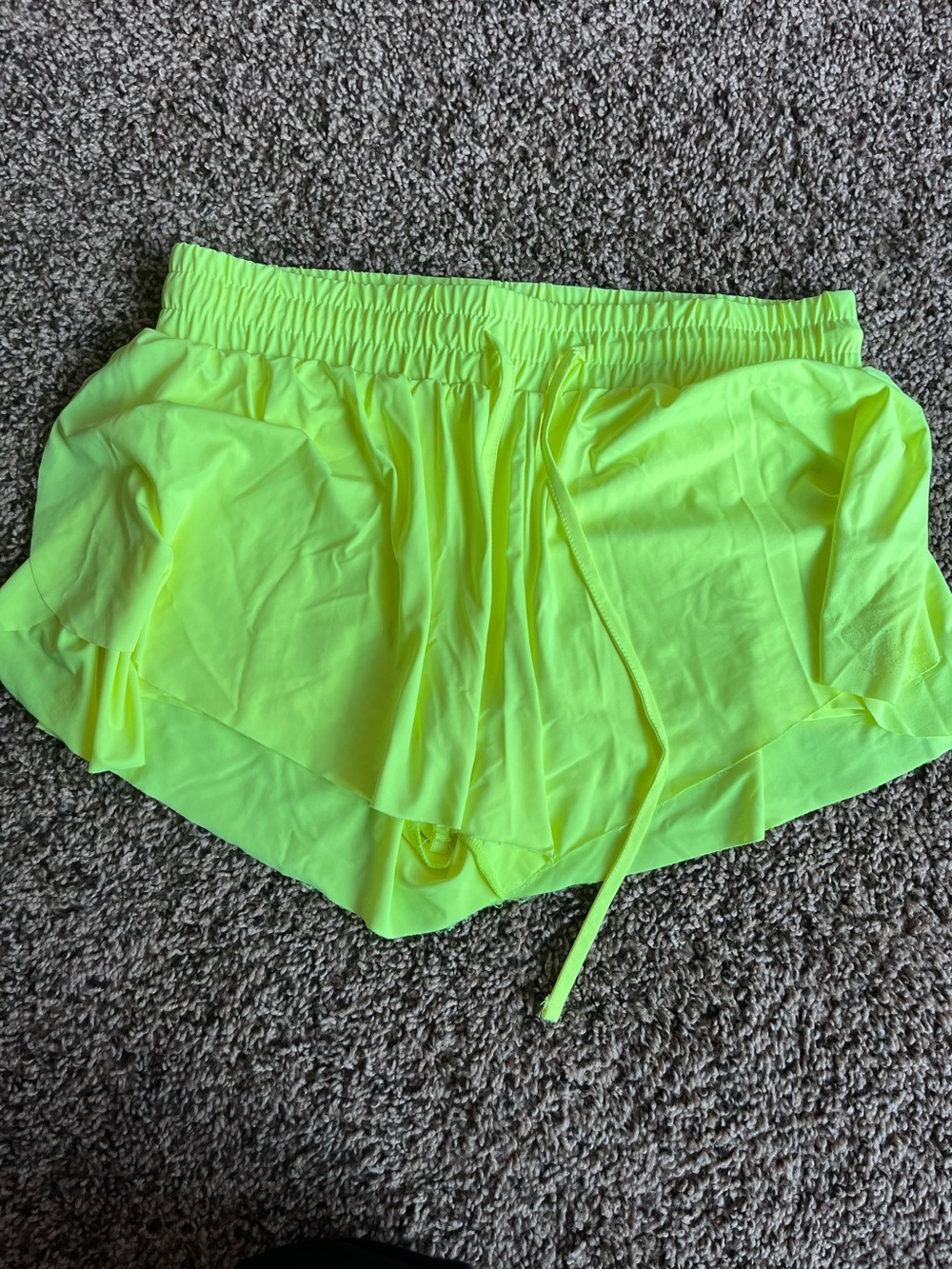 Neon Lime Women's Athletic Ruffle Shorts with Drawstring